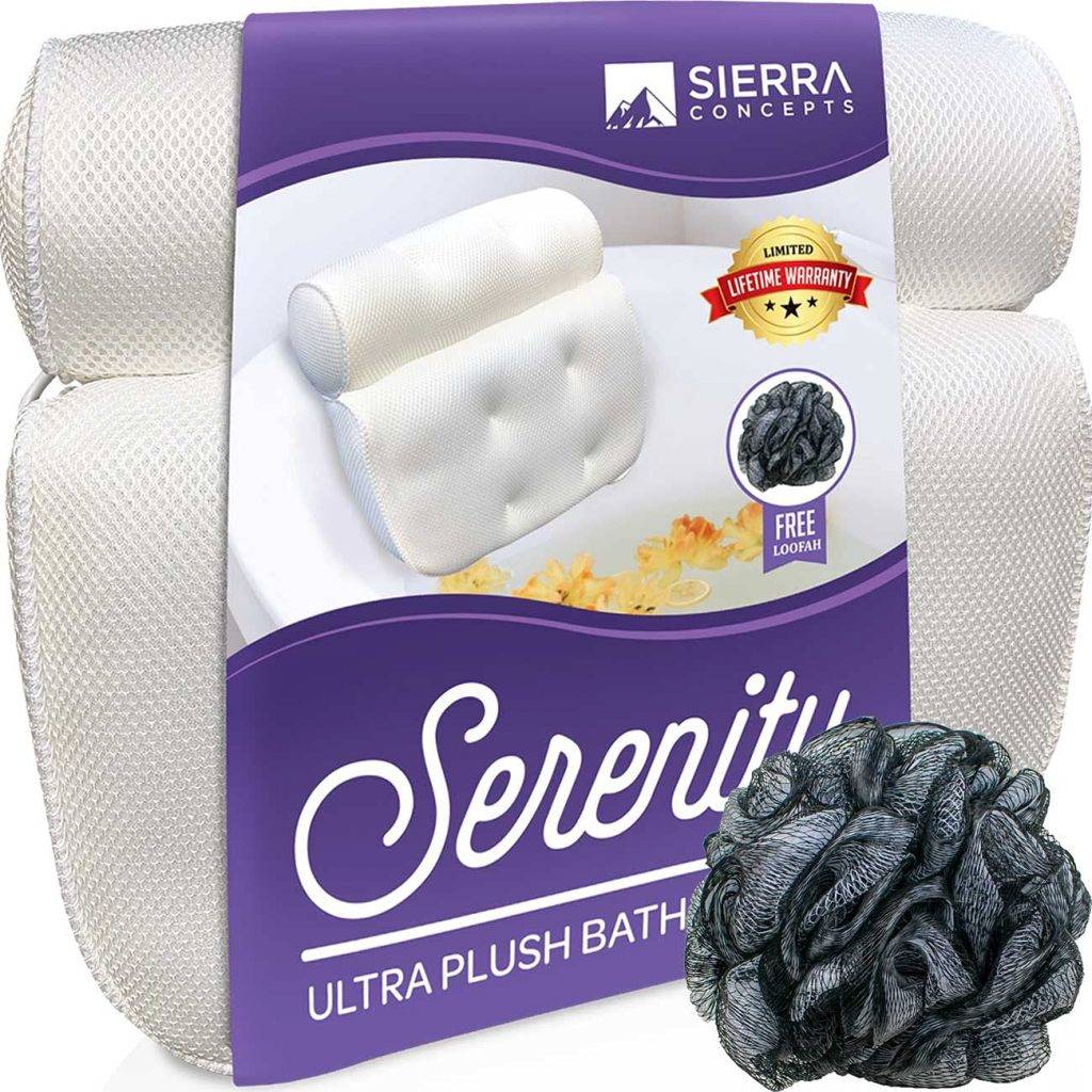sierra concepts bath pillow and loofah sponge for tub