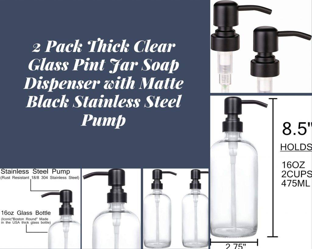 2 pack thick clear glass pint jar soap dispenser