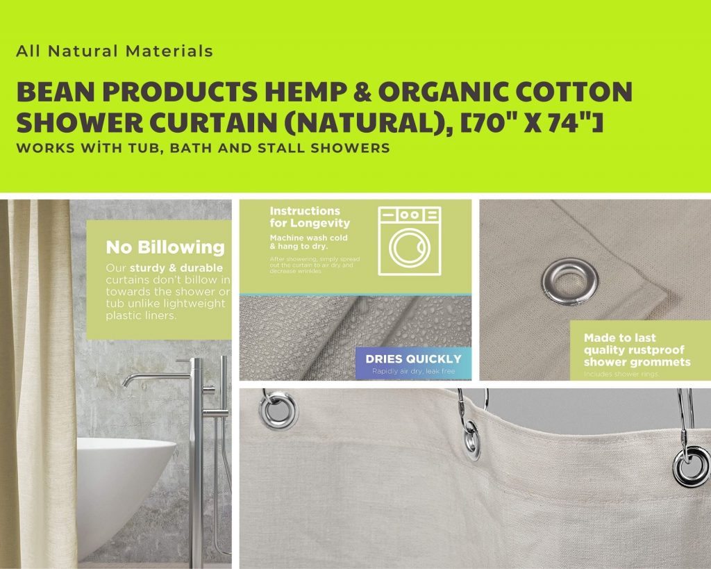 bean products hemp organic cotton shower curtain