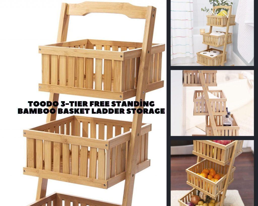 toodo 3 tier free standing bamboo basket ladder storage